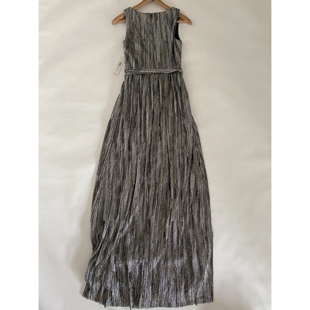 Eliza‎ J Gold Silver Metallic Gown Dress 2 Belted Sleeveless Event Gala Formal - Picture 10 of 13